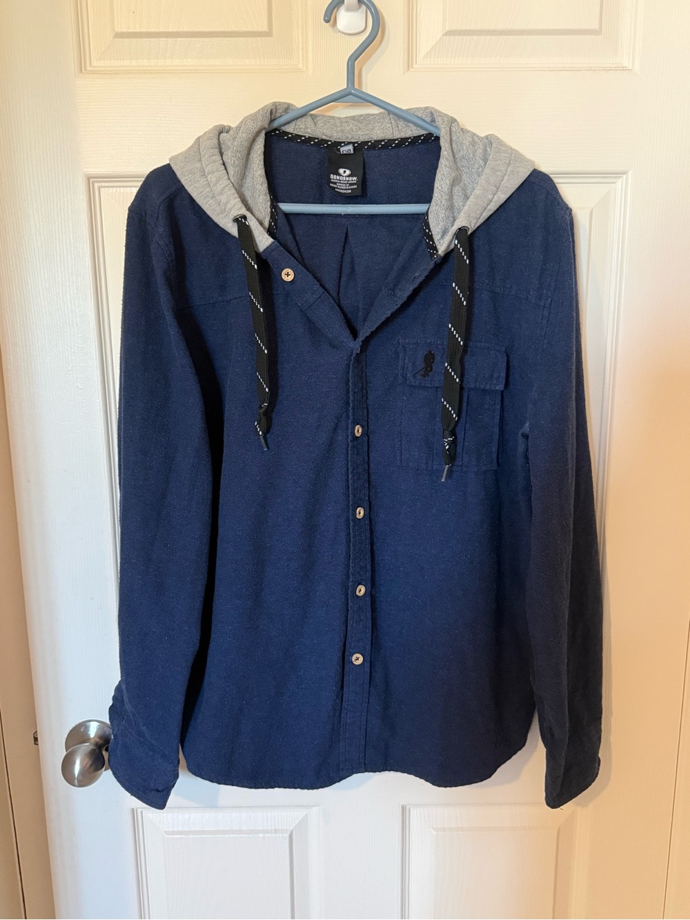 Men’s Hooded and Ready Blue Woven Flannel Hockey Sweater from GONGSHOW